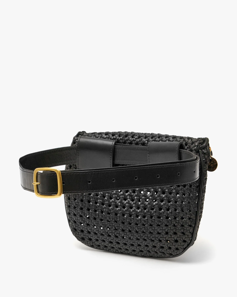 Clare V. Woven Leather Belt Bag in Black