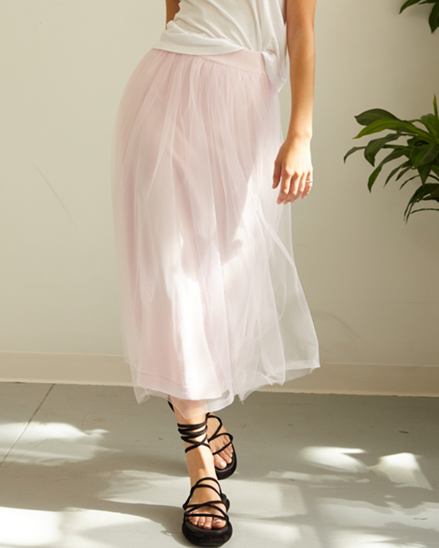 Autumn Cashmere Gathered Skirt w/ Tulle in Powder Pink - Bliss