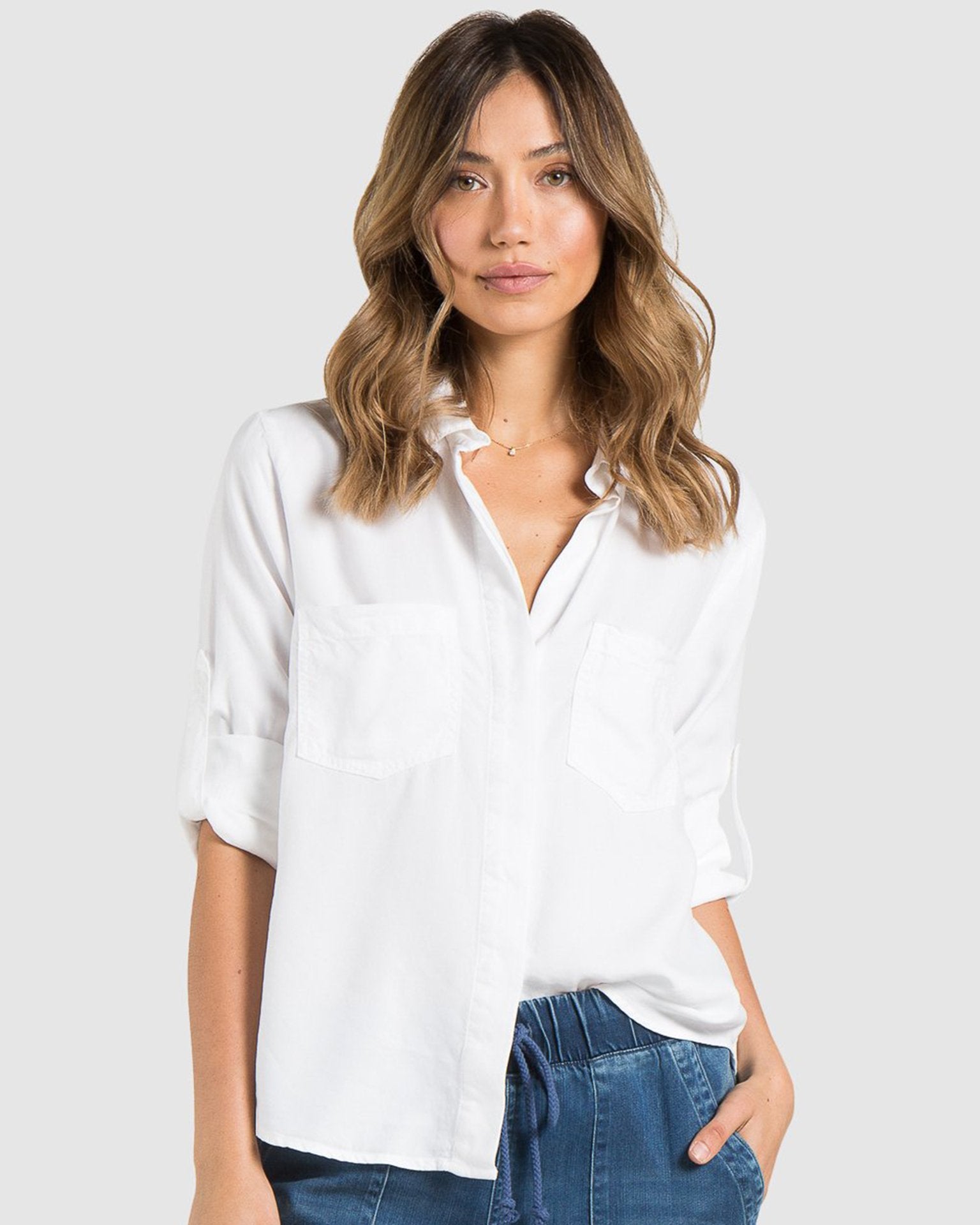 Bella Dahl Split Back Button Down in White Bliss Boutiques