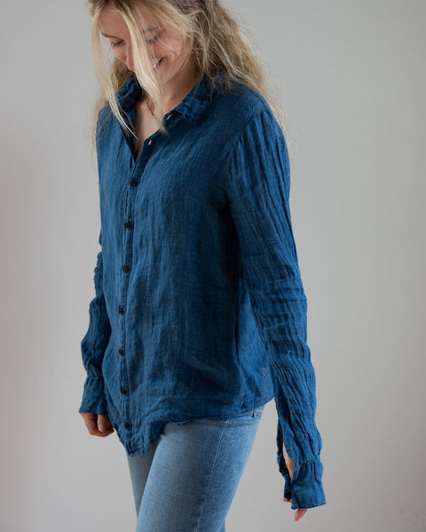 CP Shades Romy Blouse - Indigo Linen in Bleach - Bliss Boutiques