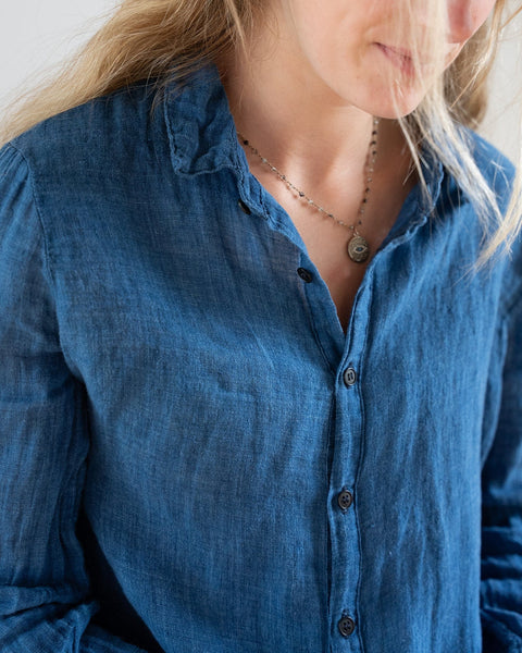 CP Shades Romy Blouse - Indigo Linen in Bleach - Bliss Boutiques