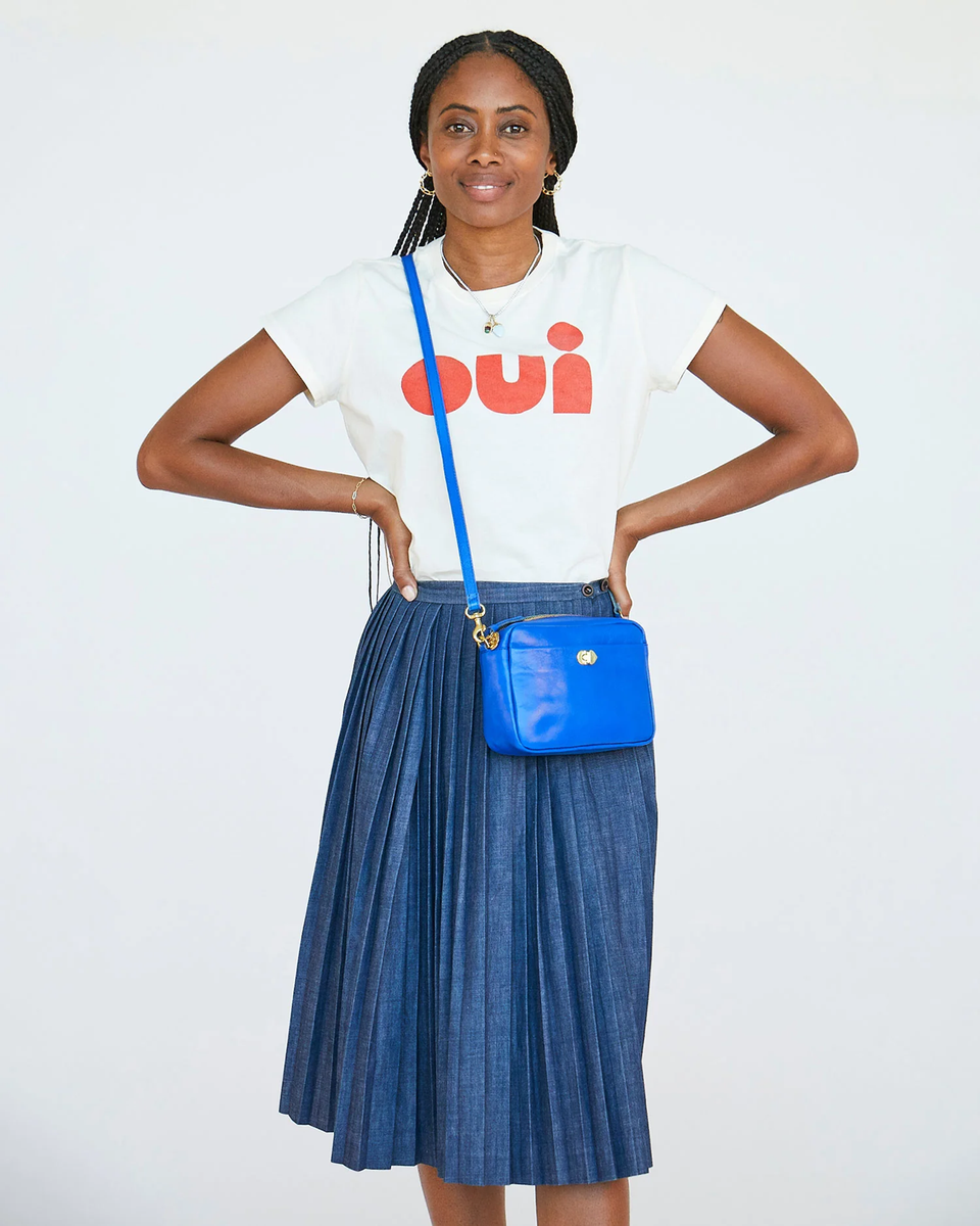 Clare V. Midi Sac in Taupe Mousse w/ Electric Blue & Poppy - Bliss Boutiques