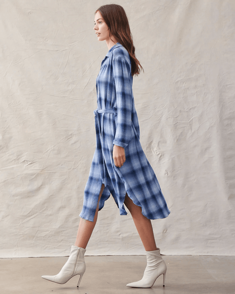 Bella Dahl Hi Lo Maxi Dress in Indigo Heather Plaid Bliss Boutiques