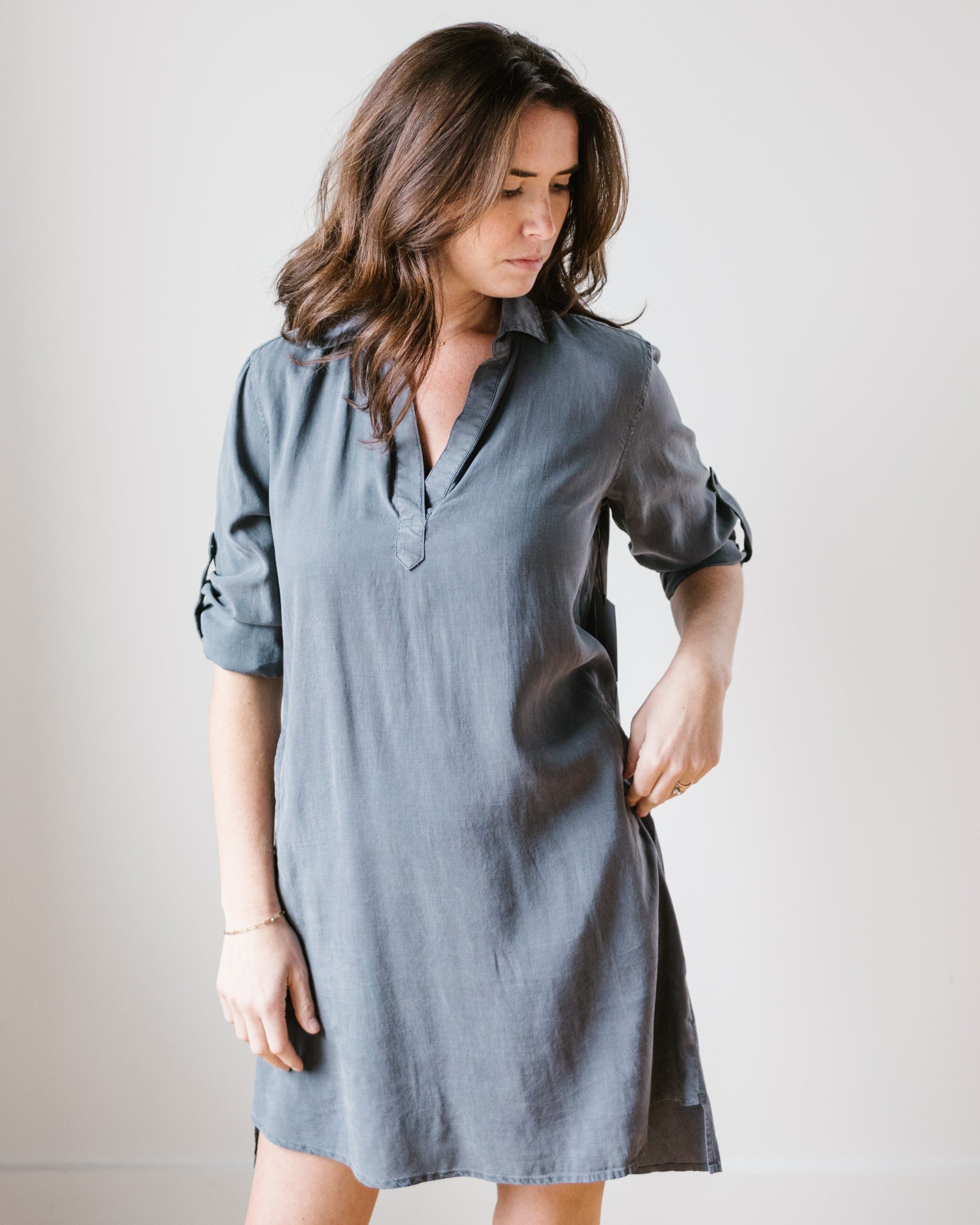 Bella Dahl L S A Line Shirtdress in Silver Storm Bliss Boutiques