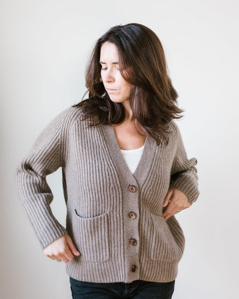 Edom Roomy Raglan Cardigan in Non Dye Dark Beige