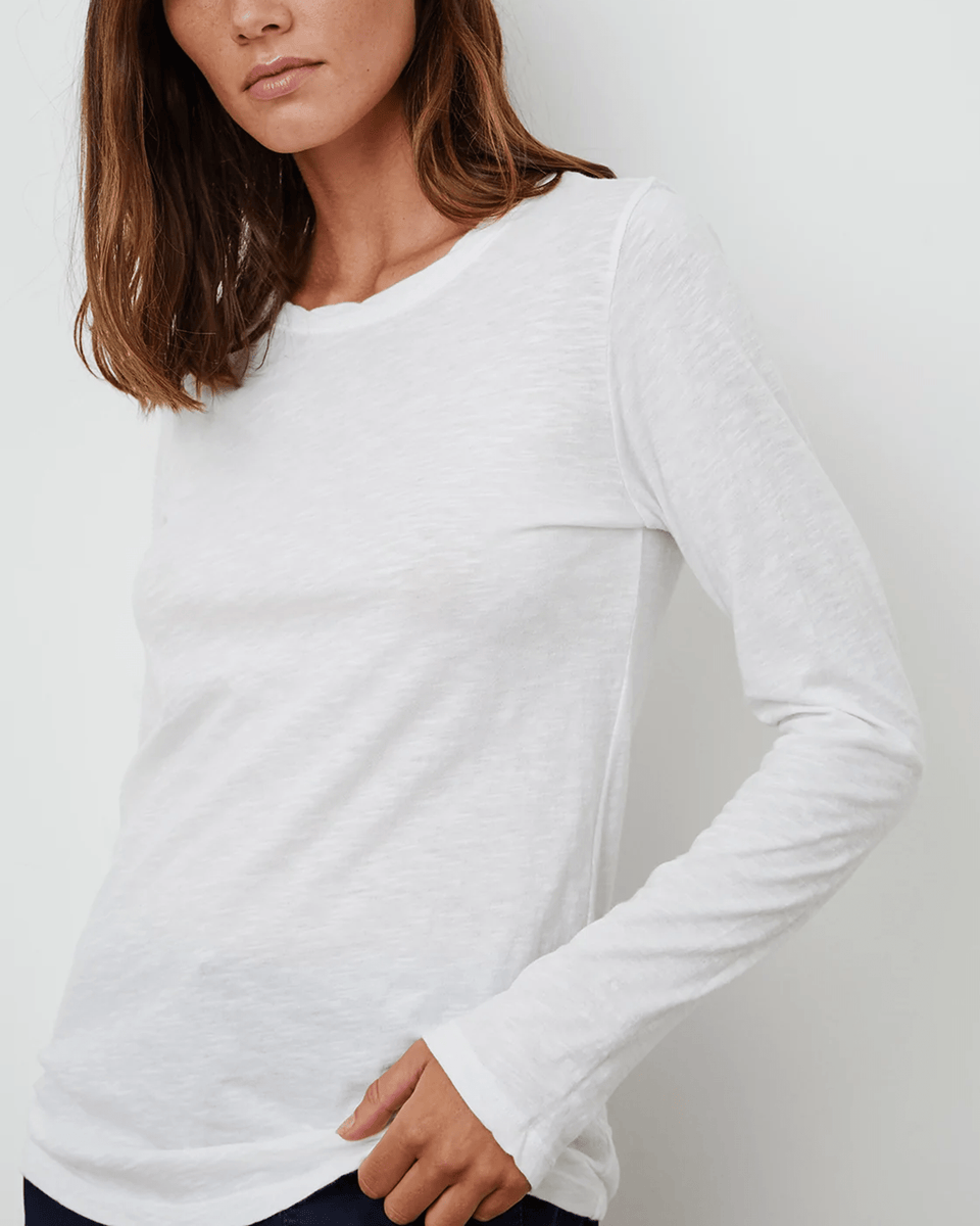 Velvet by Graham & Spencer Lizzie L/S Crew in White- Bliss Boutiques