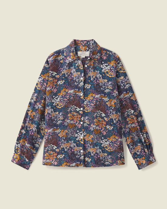 Floral patterned Trovata Birds of Paradis Jacquelin Shirt in Bijou Glade displayed on a plain background.