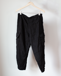 Cropped Cargo Pant in Black HW Linen Twill