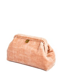 Liette Solid Velvet Clutch in Pale Pink by Marian Paquette isolated on a white background.