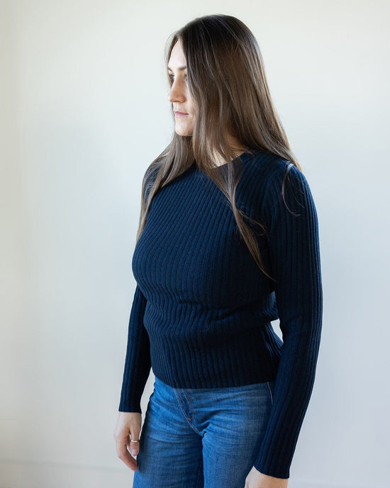 Autumn Cashmere Clothing Rib Crew in Navy