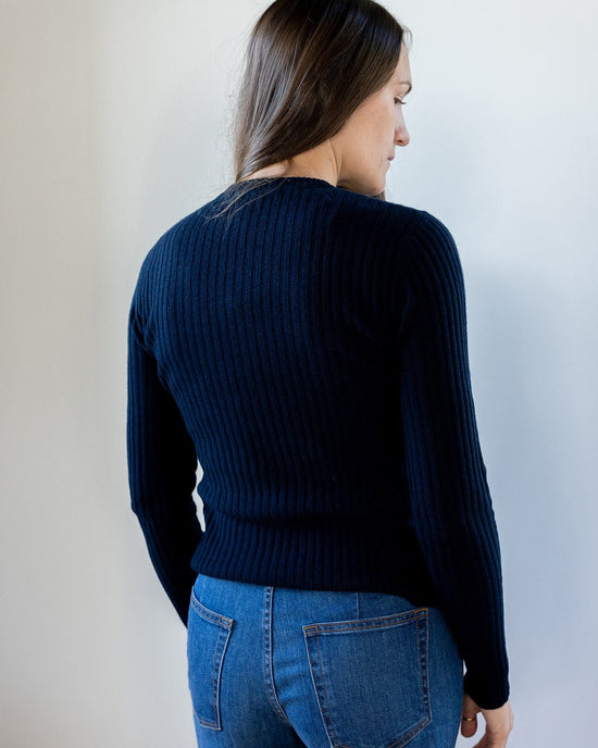 Autumn Cashmere Clothing Rib Crew in Navy