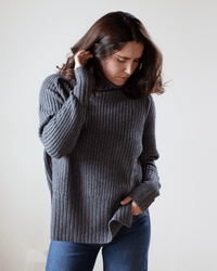 Autumn Cashmere Shaker Turtleneck w/ Side Slits in Flannel 