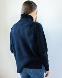 Autumn Cashmere Shaker Turtleneck w/ Side Slits in Peacoat 