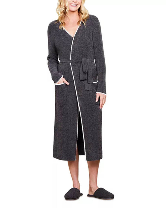 Barefoot Dreams Lingerie CCL Contrast Ribbed Robe in Carbon/Pearl