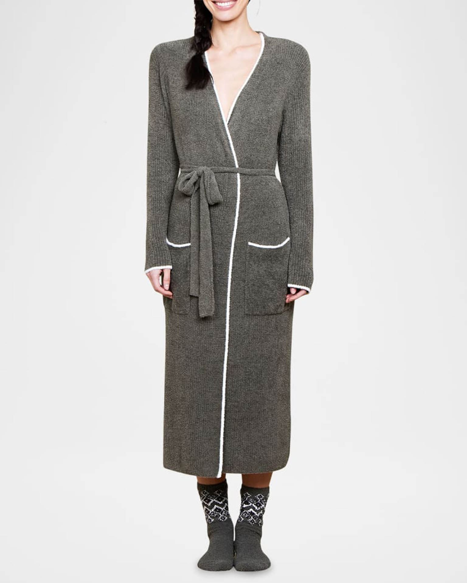 CCL Contrast Ribbed Robe in Olive Branch/Pearl