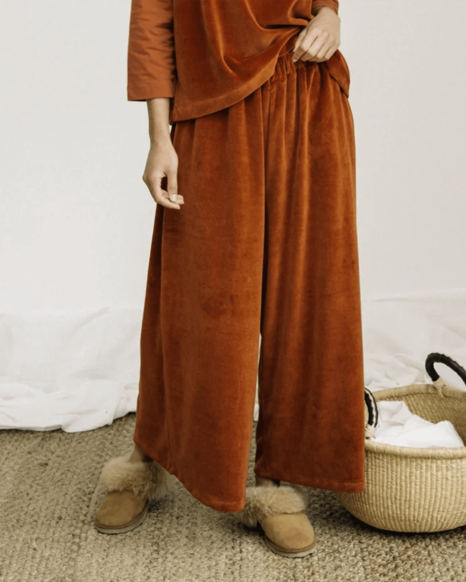 Odette Organic Cttn Velour Trouser in Paprika