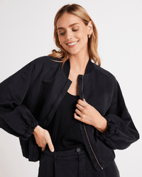 Bella Dahl Chloe Clean Bomber Jacket in Black 