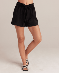 Bella Dahl Clothing Kayla Ruffle Waist Sash Short in Black