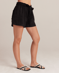 Bella Dahl Clothing Kayla Ruffle Waist Sash Short in Black