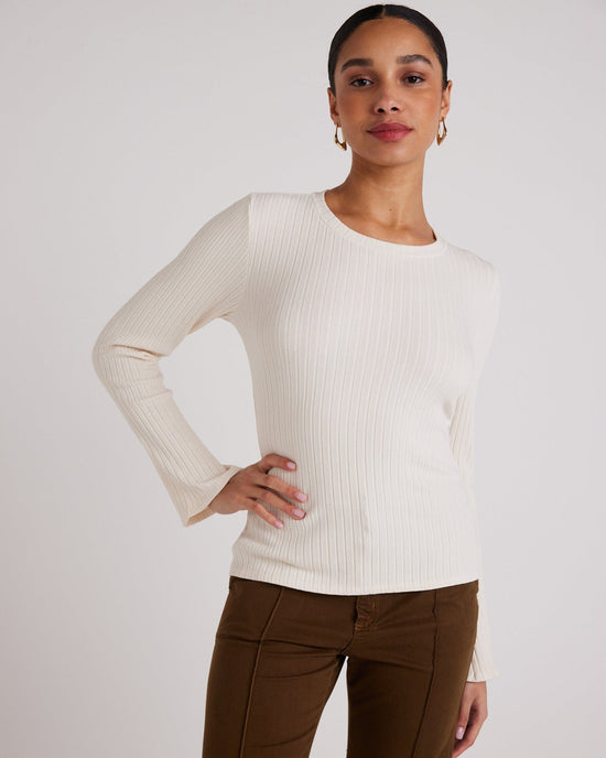 Bella Dahl Clothing Long Sleeve Rib Crew Tee in Winter White