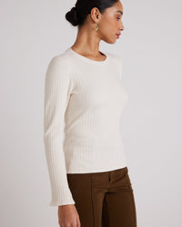 Bella Dahl Clothing Long Sleeve Rib Crew Tee in Winter White