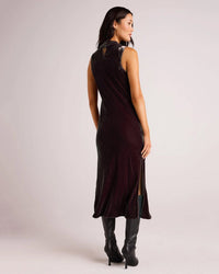 Bella Dahl Mock Neck Halter Dress in Aubergine 