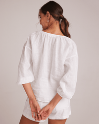 Bella Dahl Clothing Shirred Neck Blouse in White