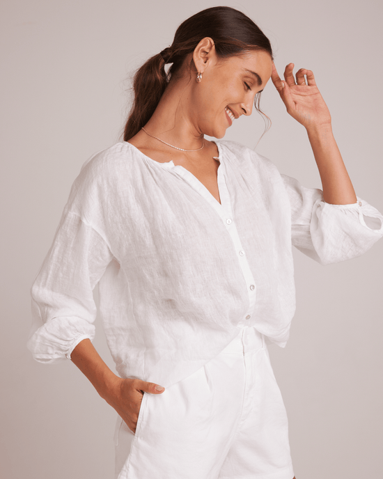 Bella Dahl Clothing Shirred Neck Blouse in White