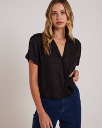 Bella Dahl Clothing Short Sleeve Flowy Button Down in Black