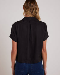 Bella Dahl Clothing Short Sleeve Flowy Button Down in Black