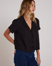 Bella Dahl Clothing Short Sleeve Flowy Button Down in Black