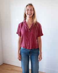 Bella Dahl Clothing Short Sleeve Flowy Button Down in Sweet Merlot