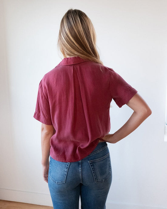 Bella Dahl Clothing Short Sleeve Flowy Button Down in Sweet Merlot