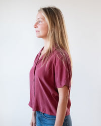 Bella Dahl Clothing Short Sleeve Flowy Button Down in Sweet Merlot