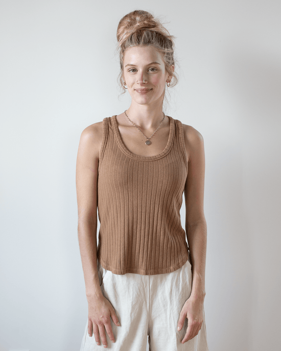 Bella Dahl Clothing Sleeveless Racerback Tank in Iced Mocha