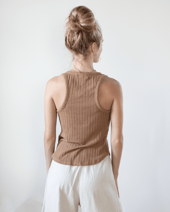 Bella Dahl Clothing Sleeveless Racerback Tank in Iced Mocha