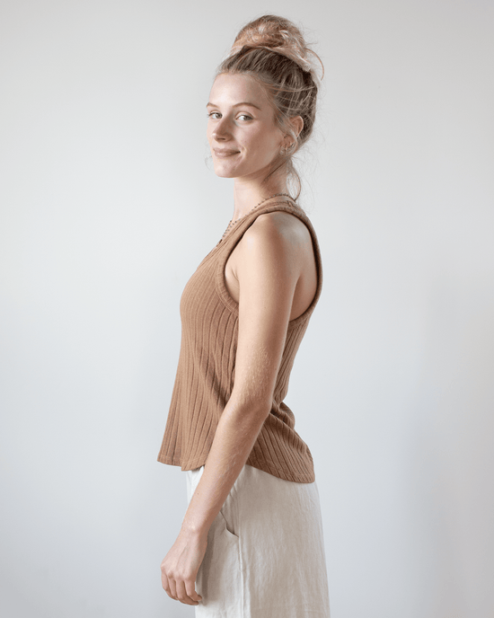 Bella Dahl Clothing Sleeveless Racerback Tank in Iced Mocha