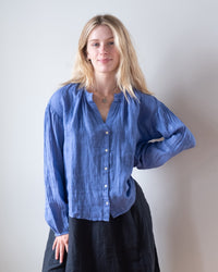 Bella Dahl Clothing Shirred Neck Blouse in Bahia Blue