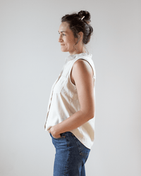 Bella Dahl Sleeveless Two Pocket Button Down in Cool Sand Bliss