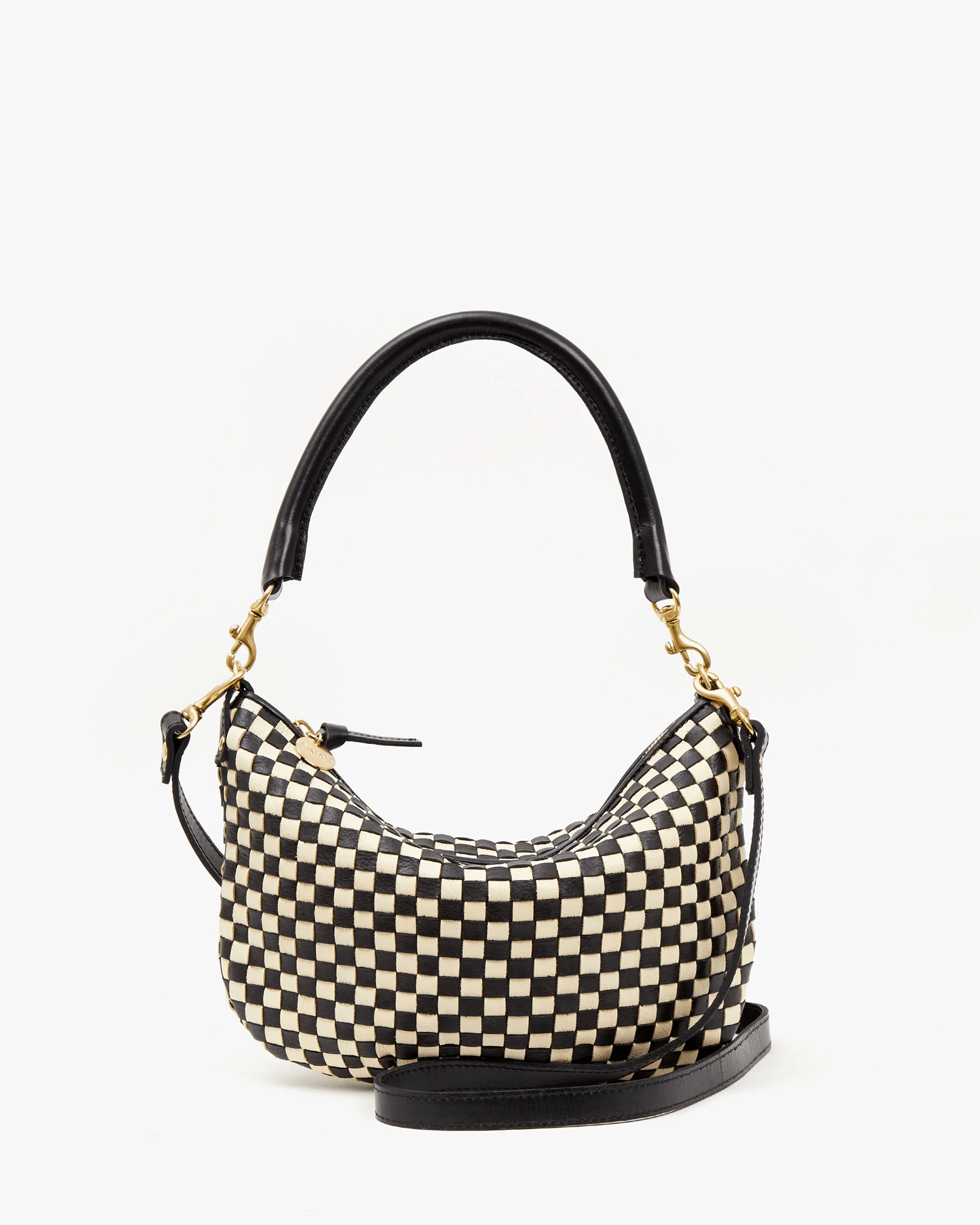 Clare V. Petit Moyen Messenger - Woven Checker Natural