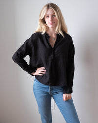 CP Shades Ariana No Collar Henley in Black Linen 