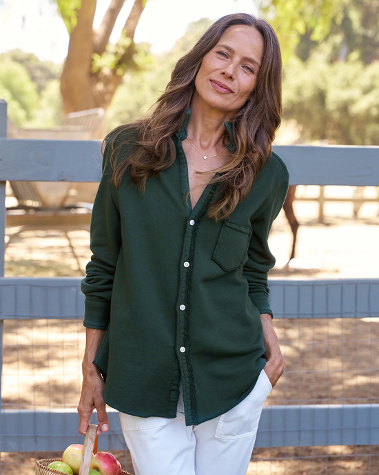 Frank & Eileen Clothing Eileen Relaxed Button Up in Evergreen Triple Fleece