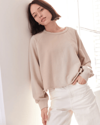 It is well LA Clothing Raw Edge Sweatshirt in Soft Beige