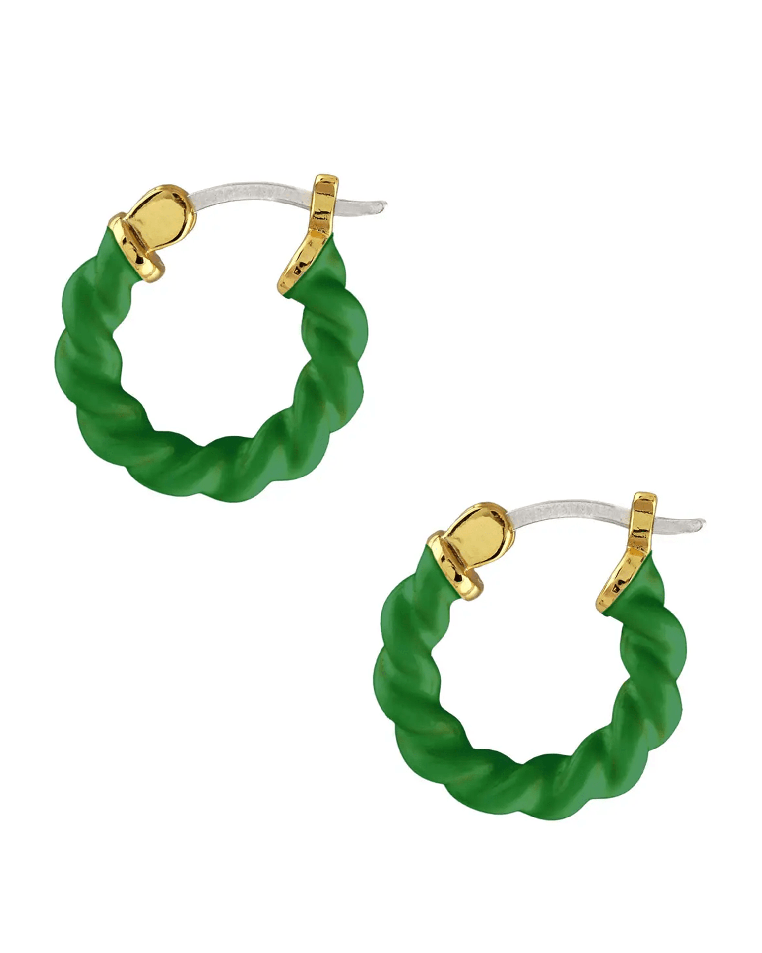 Twisted Enamel Hoop Earrings in Green