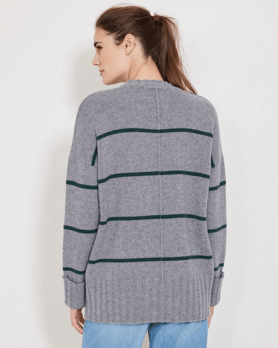 Not Monday Mila Crewneck in Storm Grey & Jade Stripe 