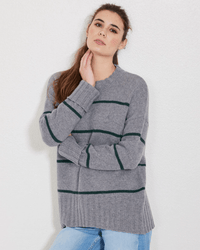 Not Monday Mila Crewneck in Storm Grey & Jade Stripe 