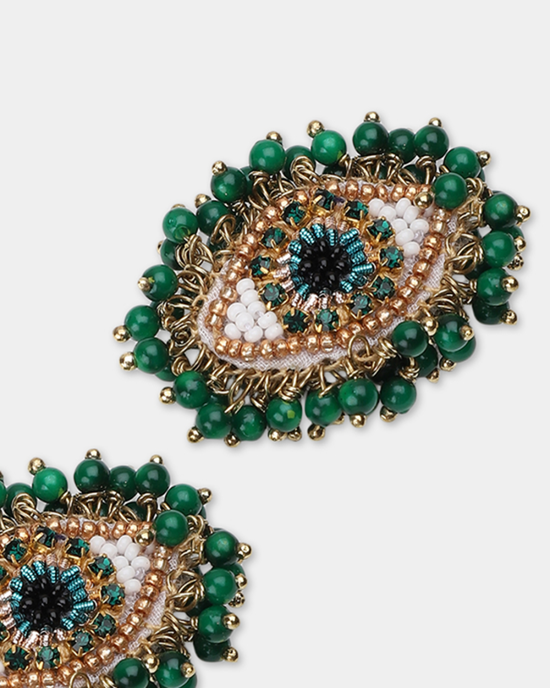 Olivia Dar Jewelry Green Milos Eye Earrings in Green