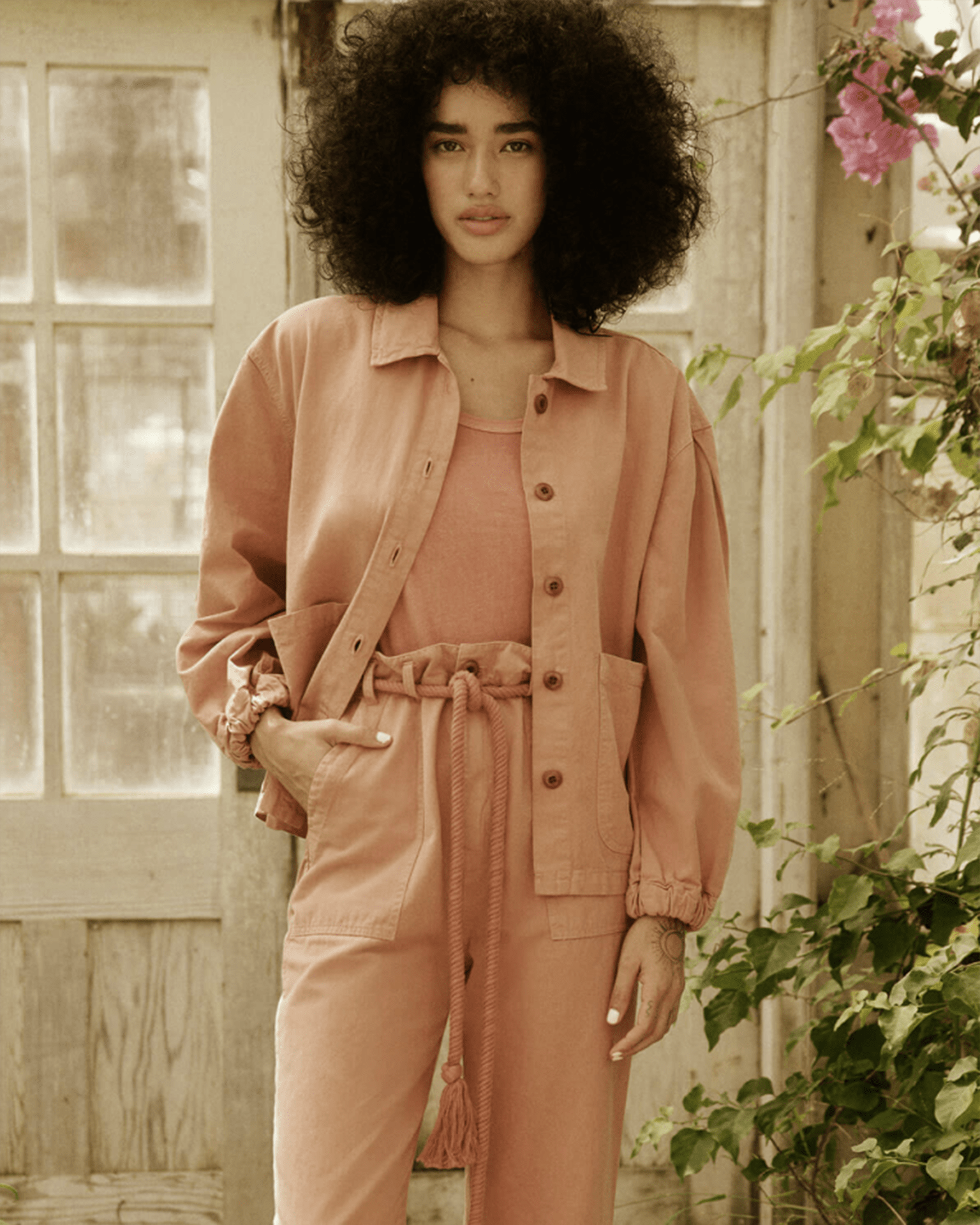 the Great The Blouson Sleeve Chore Coat in Washed Rose- Bliss Boutiques