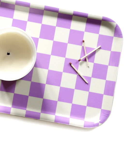 BLU KAT Home Checker 27x20cm Rectangular Serving Tray in Butter/Lavender