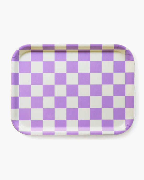 BLU KAT Home Checker 27x20cm Rectangular Serving Tray in Butter/Lavender